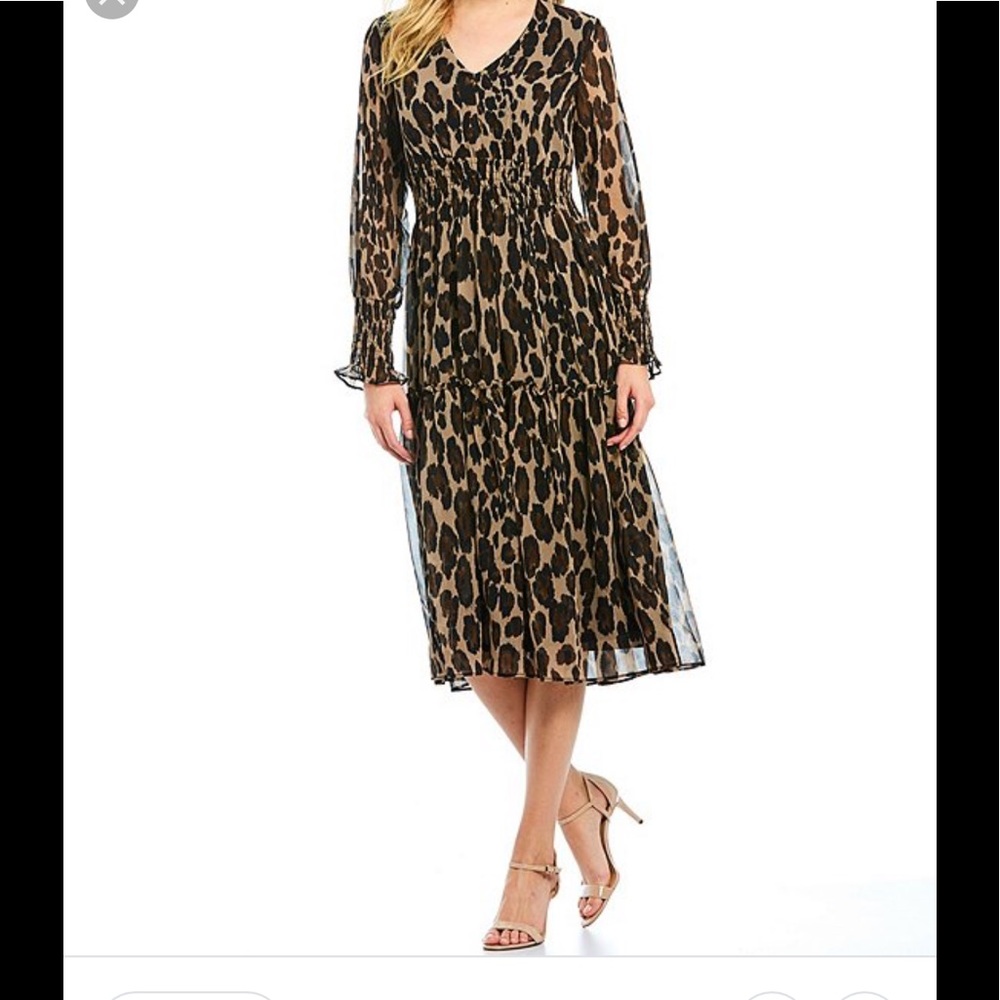 Taylor - Leopard Print Peasant Sleeve Smock Waist Dress